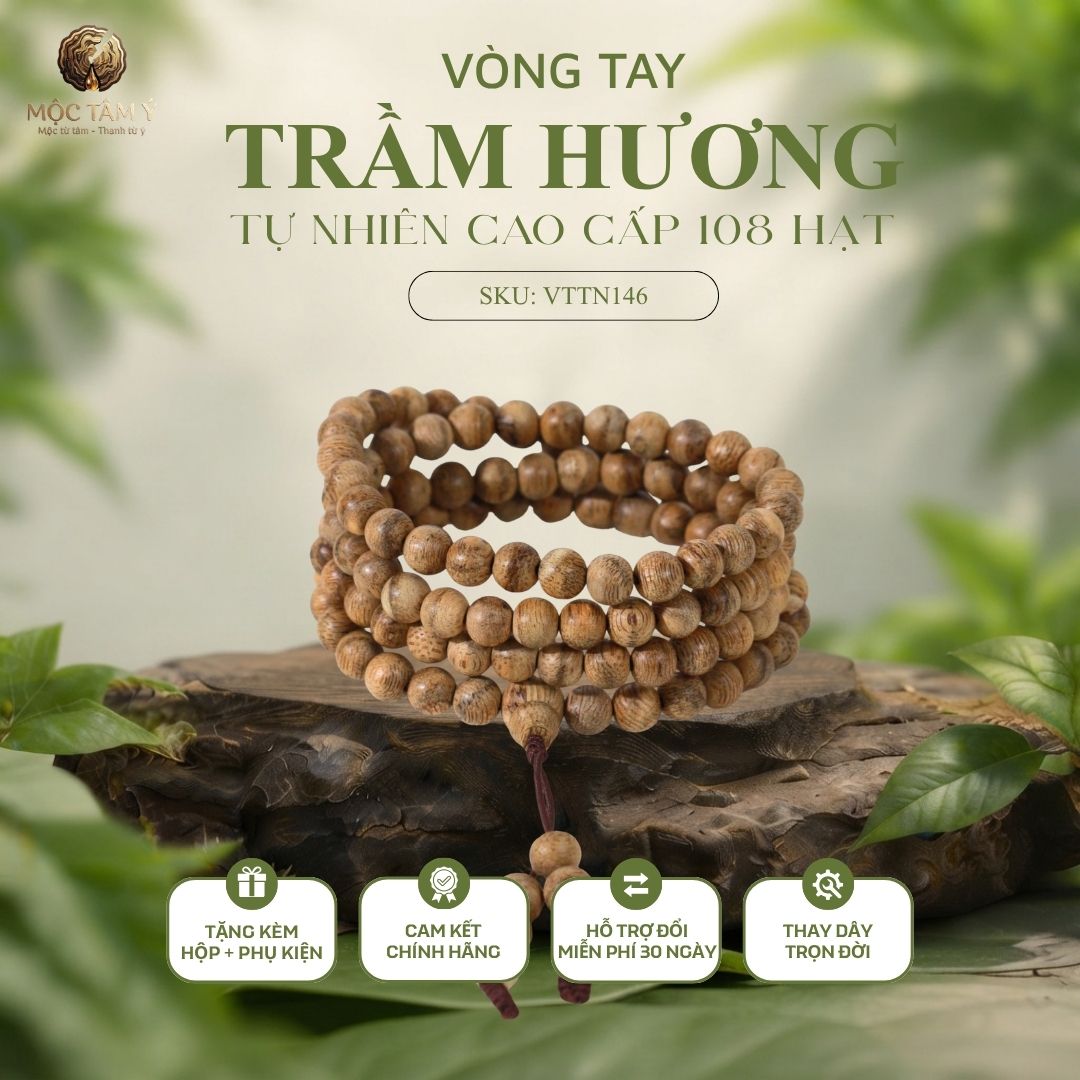 VÒNG TRẦM HƯƠNG TỰ NHIÊN TRẦM BANH CAM 108 HẠT